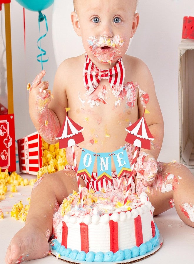 HIKLO Circus Tent 1st Birthday Cake Topper - Carnival Theme First Birthday Cake Decoration, Vintage One Party Decorations, Circus Cake Smash Photo Props, Red White Tent Party Supplies - Image 4